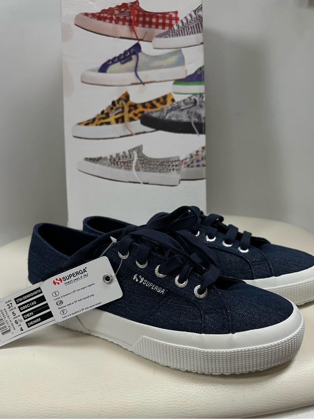 Superga 2750 Denim Shiny Sneakers Navy Blue NWT Women’s 6.5